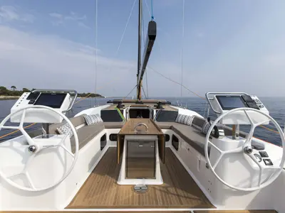 Galley of INVICTUS, a Dufour 56 Exclusive sailboat at Capo d'Orlando, Italy