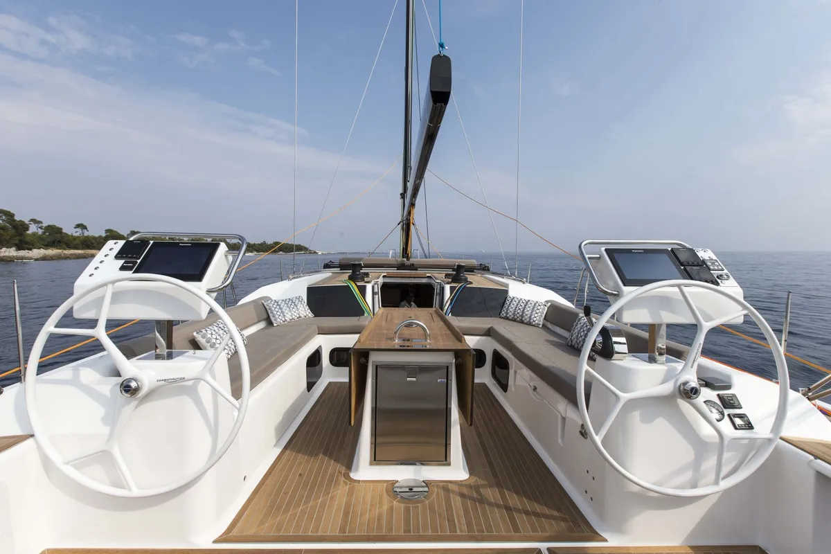 Galley of INVICTUS, a Dufour 56 Exclusive sailboat at Capo d'Orlando, Italy