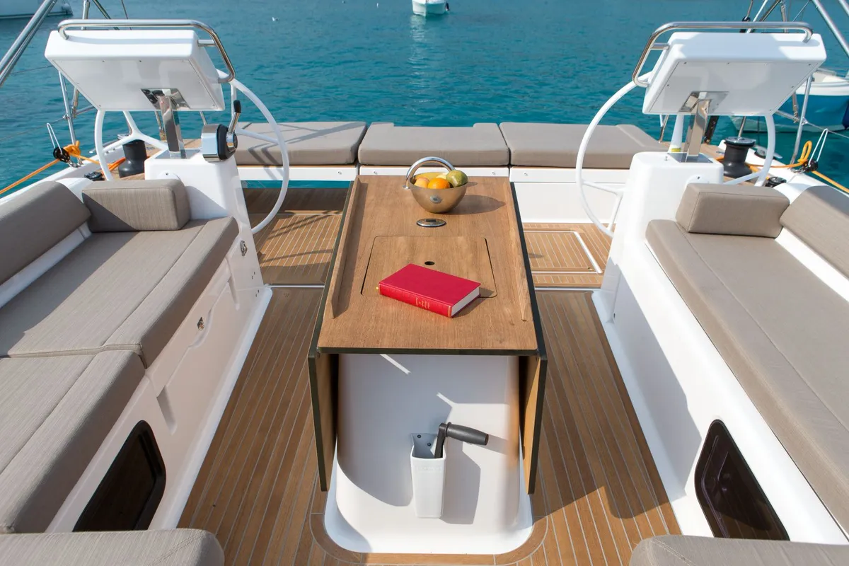 Deck of INVICTUS, a Dufour 56 Exclusive sailboat at Capo d'Orlando, Italy