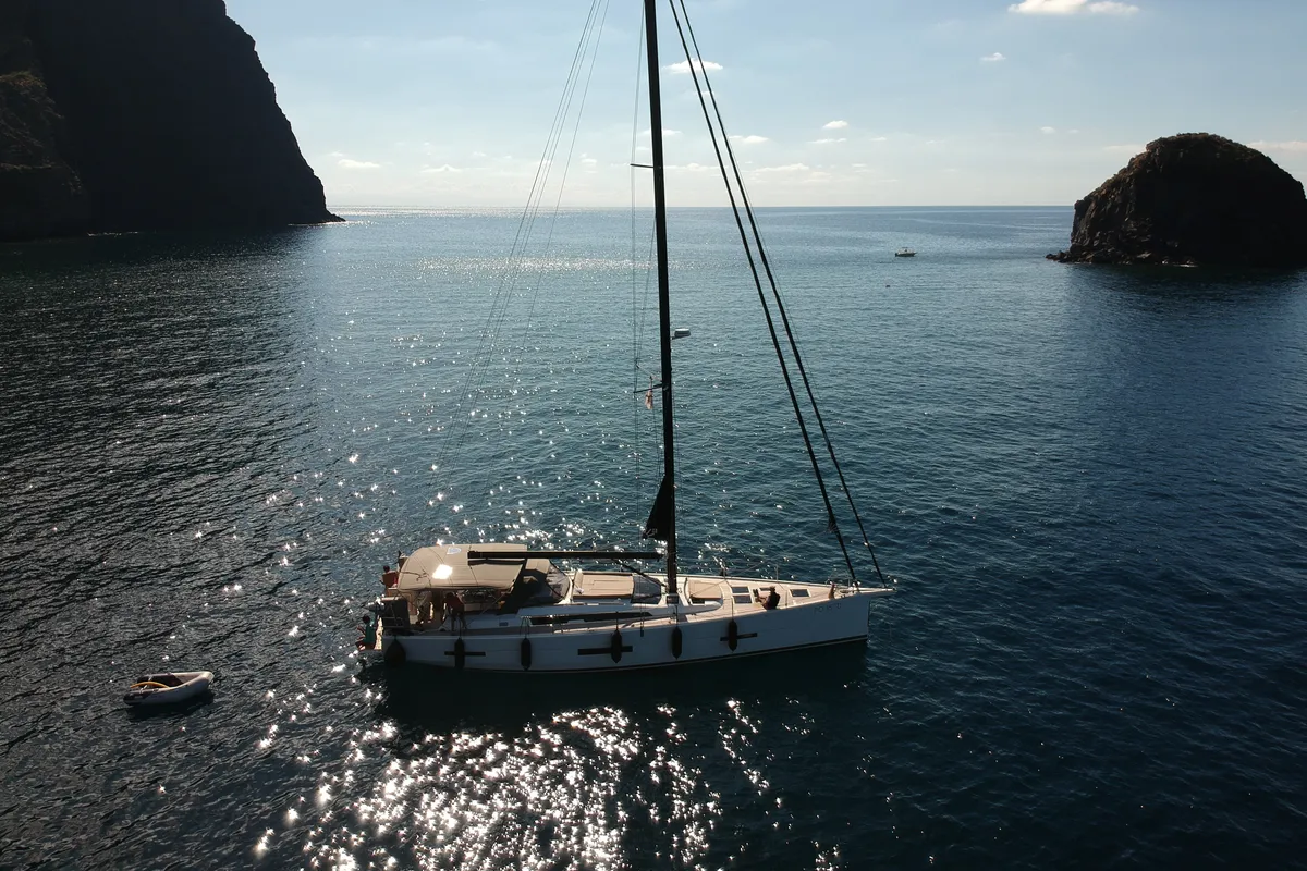 Head on INVICTUS, a Dufour 56 Exclusive sailboat at Capo d'Orlando, Italy