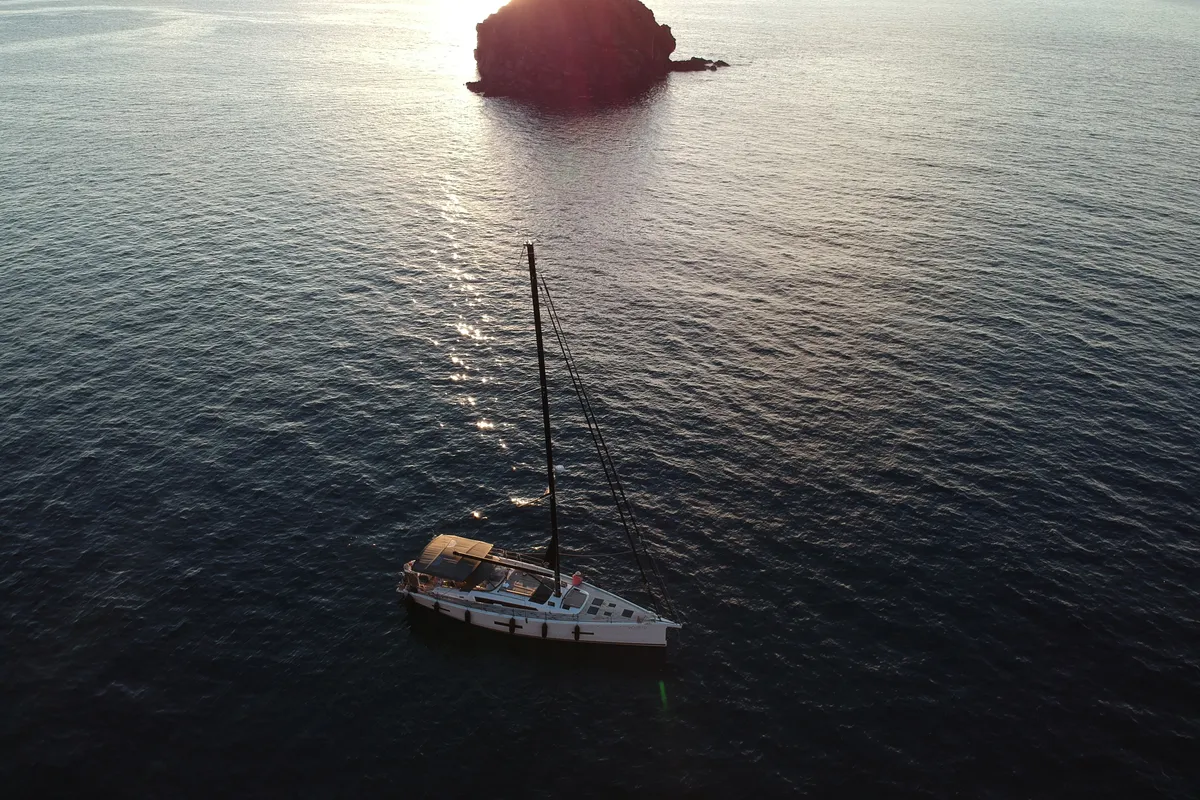 Exterior view of INVICTUS, a Dufour 56 Exclusive sailboat at Capo d'Orlando, Italy