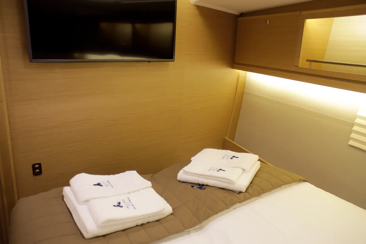 Salon of INVICTUS, a Dufour 56 Exclusive sailboat at Capo d'Orlando, Italy