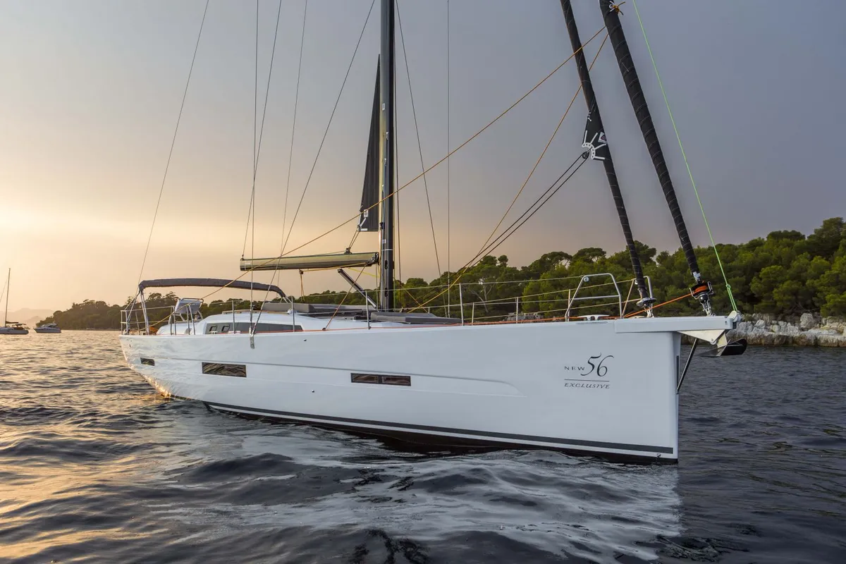 Exterior view of INVICTUS, a Dufour 56 Exclusive sailboat at Capo d'Orlando, Italy