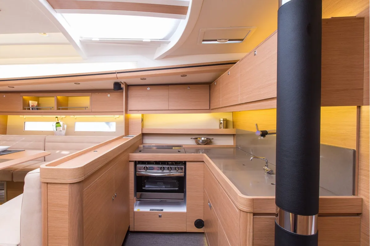 Galley of INVICTUS, a Dufour 56 Exclusive sailboat at Capo d'Orlando, Italy