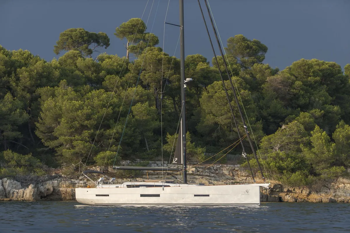 Exterior view of INVICTUS, a Dufour 56 Exclusive sailboat at Capo d'Orlando, Italy