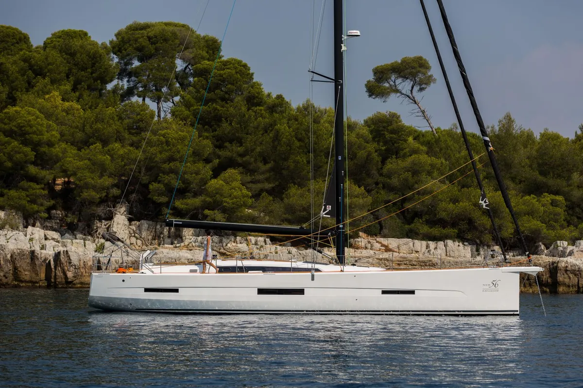 Exterior view of INVICTUS, a Dufour 56 Exclusive sailboat at Capo d'Orlando, Italy