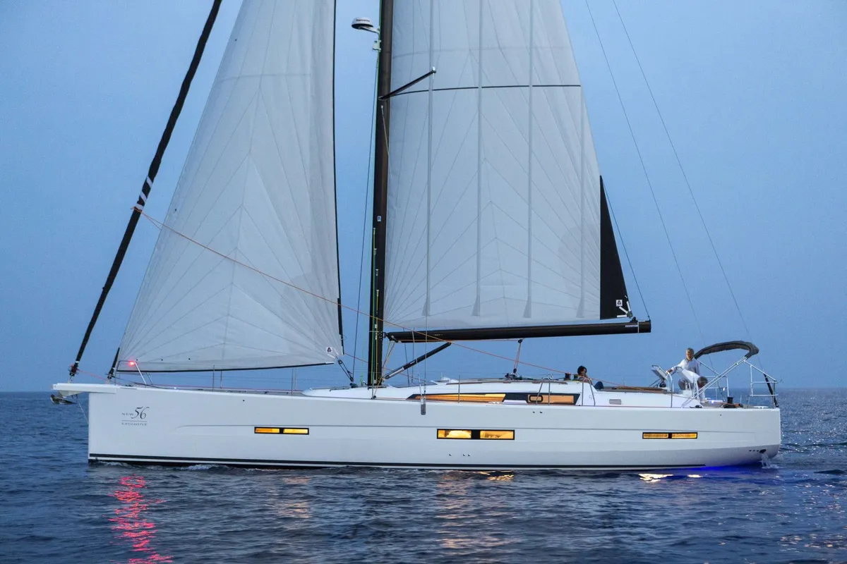Exterior view of INVICTUS, a Dufour 56 Exclusive sailboat at Capo d'Orlando, Italy