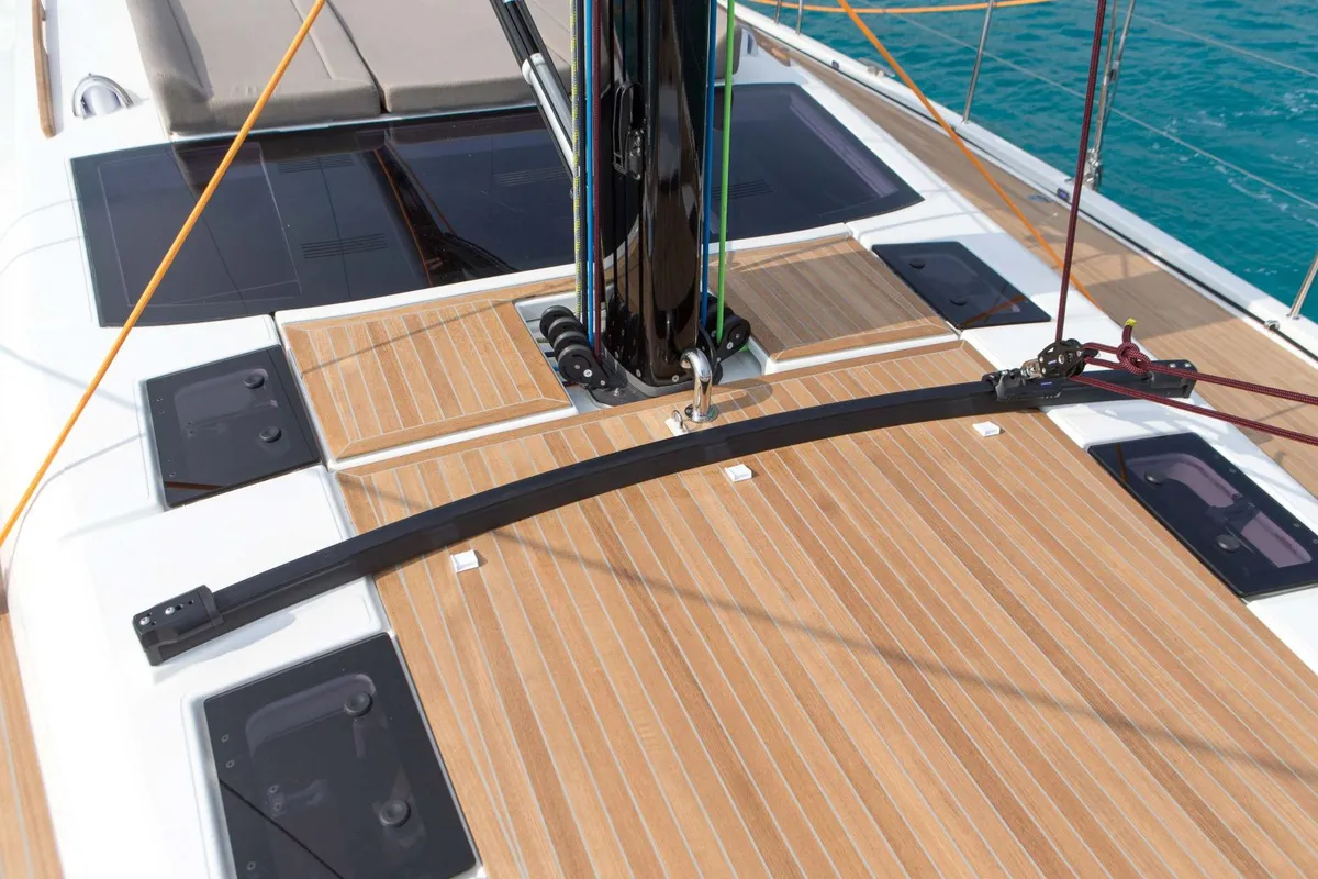 Deck of INVICTUS, a Dufour 56 Exclusive sailboat at Capo d'Orlando, Italy