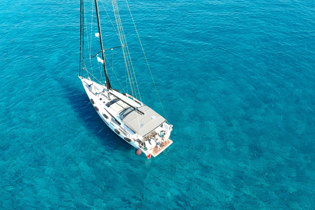 Exterior view of INVICTUS, a Dufour 56 Exclusive sailboat at Capo d'Orlando, Italy