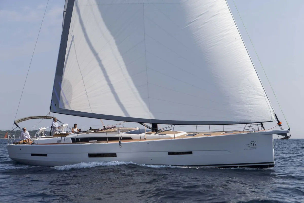 Exterior view of INVICTUS, a Dufour 56 Exclusive sailboat at Capo d'Orlando, Italy