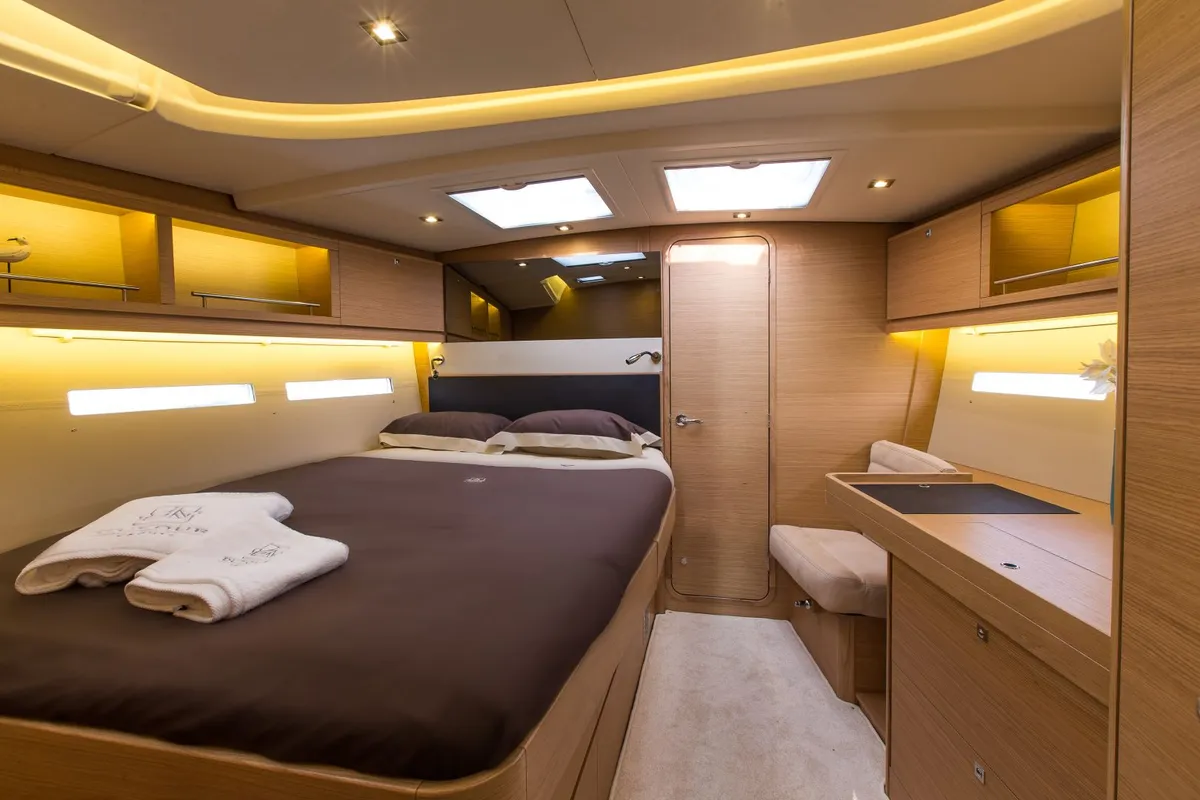 Cabin on INVICTUS, a Dufour 56 Exclusive sailboat at Capo d'Orlando, Italy
