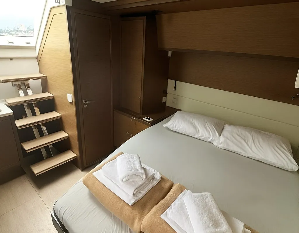 Cabin on Orion Star, a Lagoon 52 catamaran at Skiathos, Greece