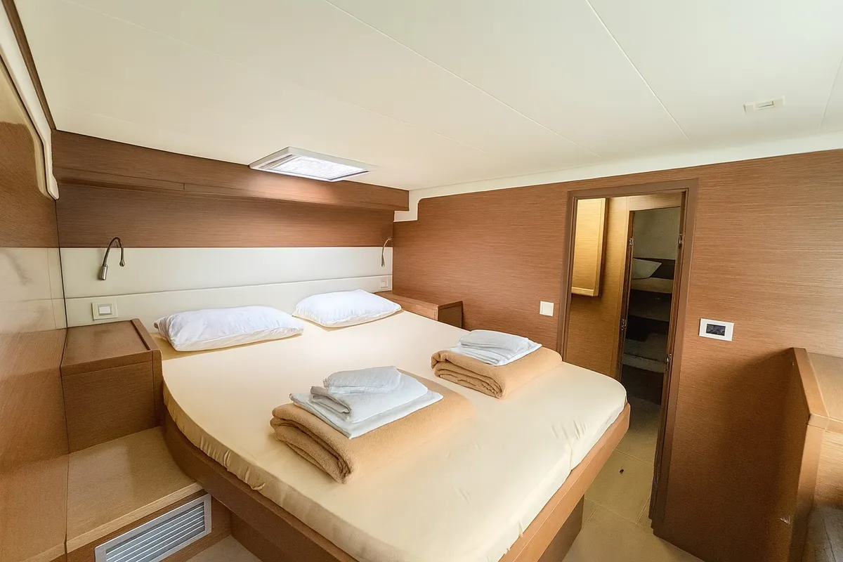Cabin on Orion Star, a Lagoon 52 catamaran at Skiathos, Greece