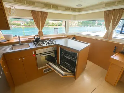 Galley of Orion Star, a Lagoon 52 catamaran at Skiathos, Greece