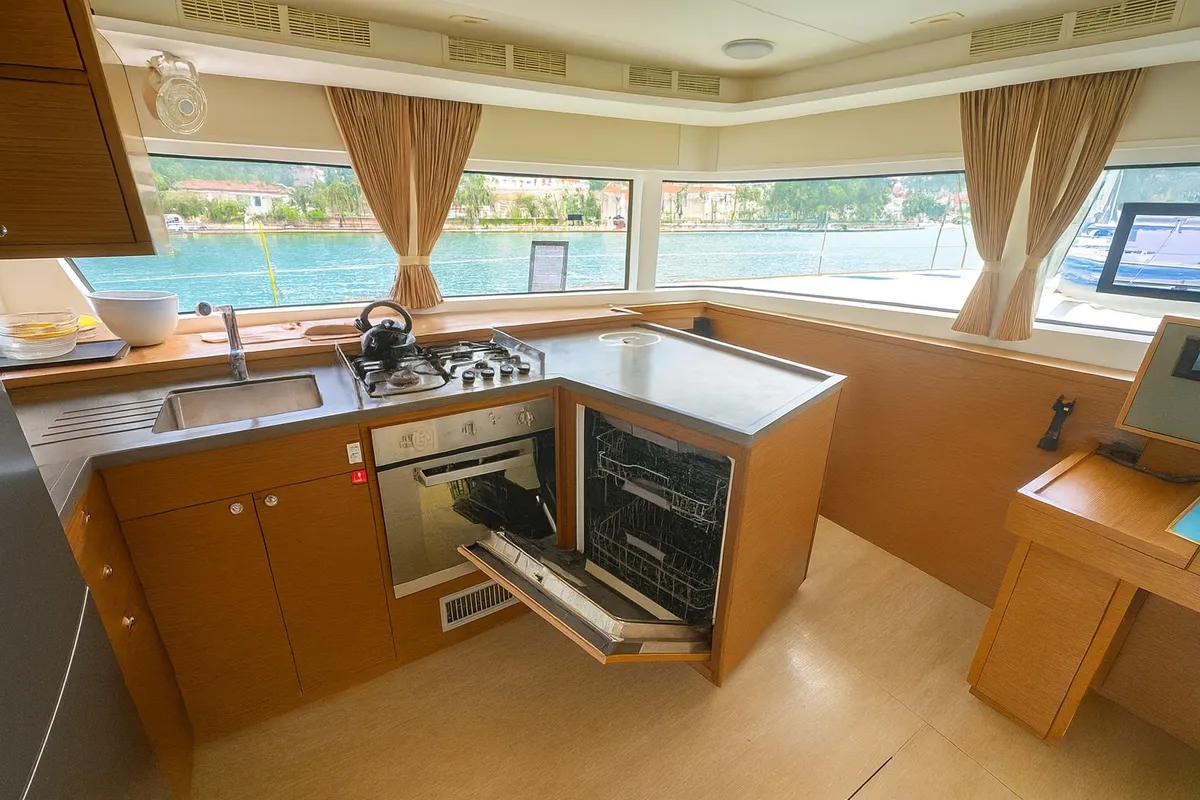 Galley of Orion Star, a Lagoon 52 catamaran at Skiathos, Greece