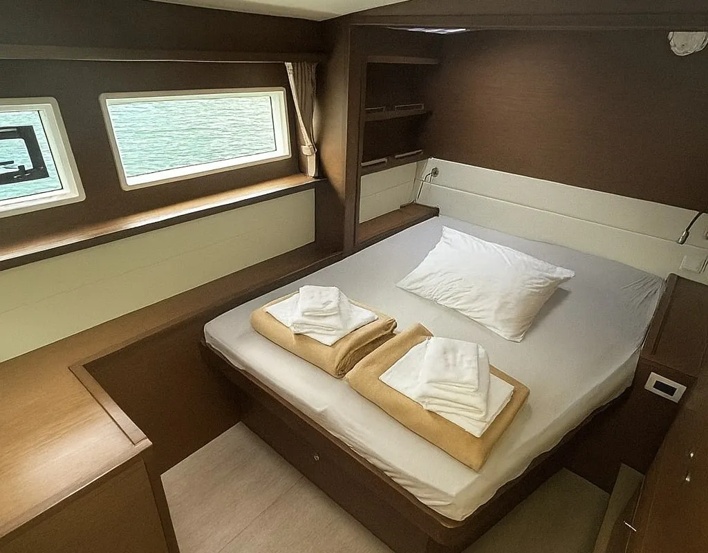 Cabin on Orion Star, a Lagoon 52 catamaran at Skiathos, Greece