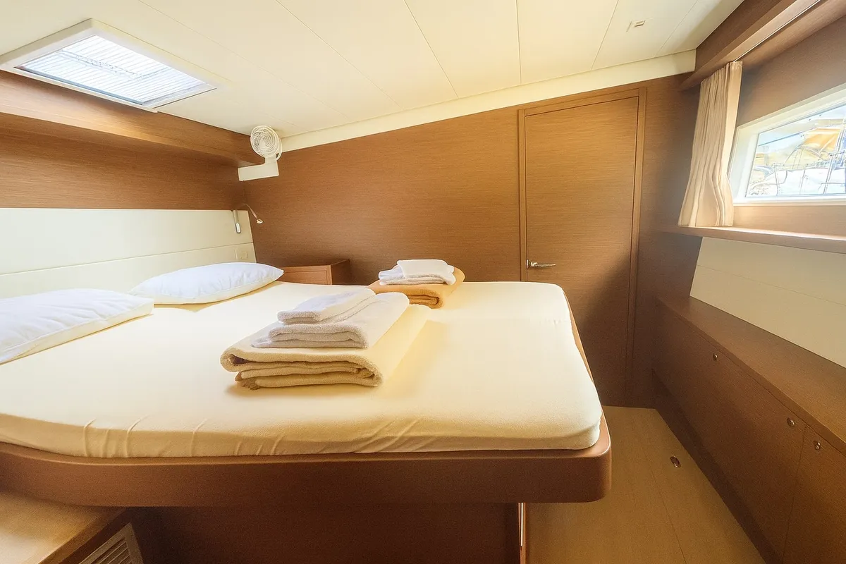 Cabin on Orion Star, a Lagoon 52 catamaran at Skiathos, Greece