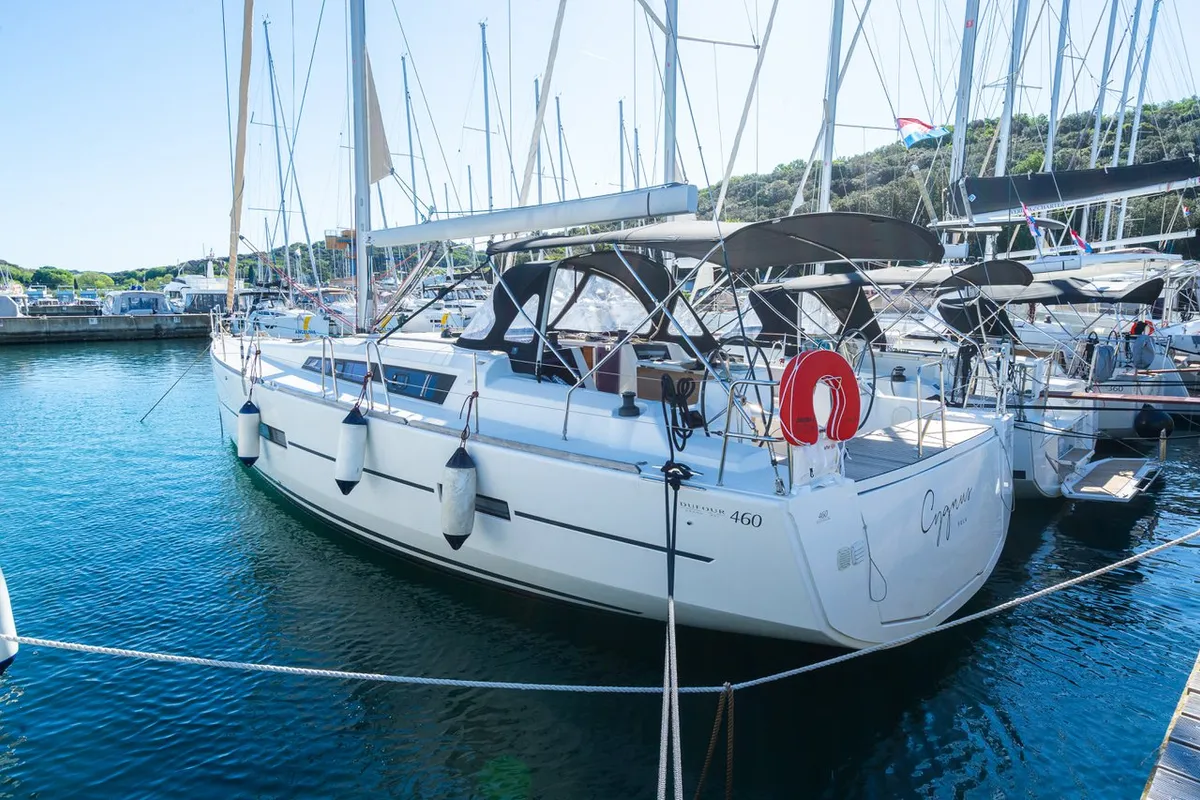 Exterior view of Cygnus, a Dufour 460 GL sailboat at Grad Pula, Croatia