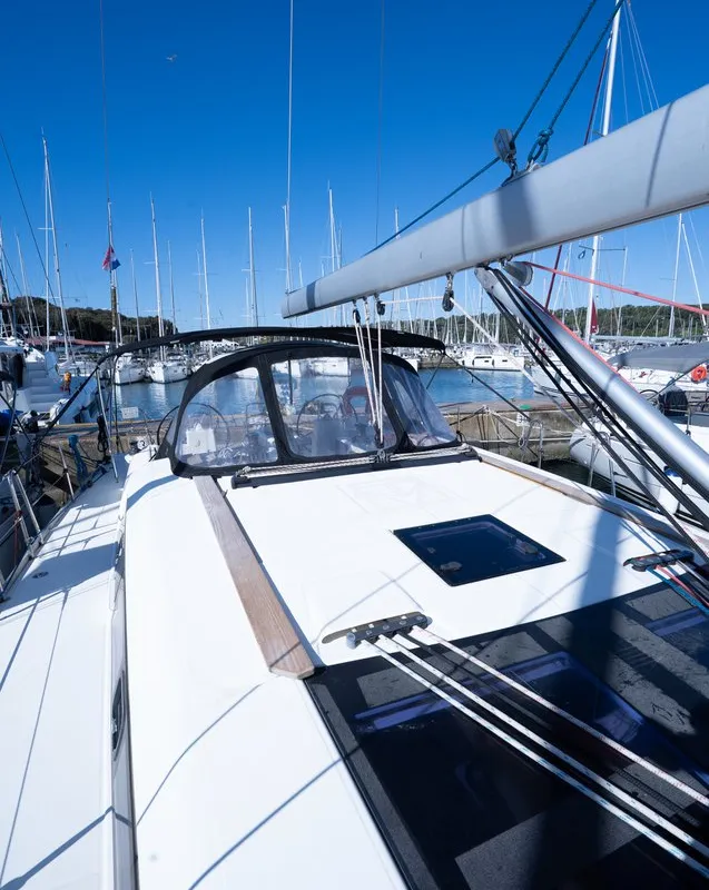 Deck of Cygnus, a Dufour 460 GL sailboat at Grad Pula, Croatia