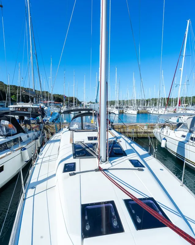 Deck of Cygnus, a Dufour 460 GL sailboat at Grad Pula, Croatia
