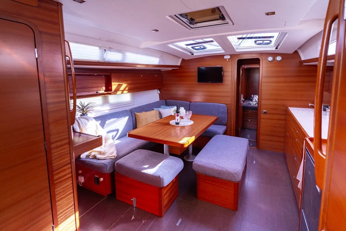 Salon of Cygnus, a Dufour 460 GL sailboat at Grad Pula, Croatia