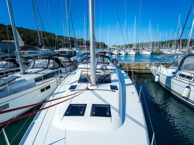 Deck of Cygnus, a Dufour 460 GL sailboat at Grad Pula, Croatia