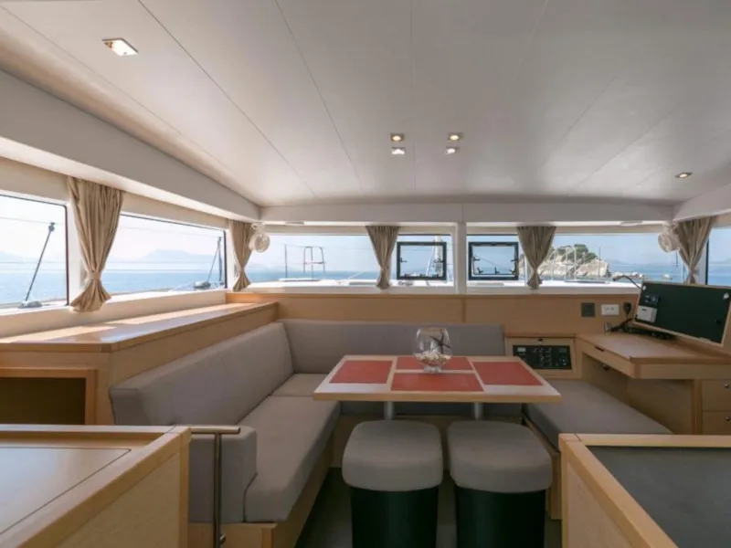 Salon of Armonia, a Lagoon 400 S2 catamaran at Palairos, Greece