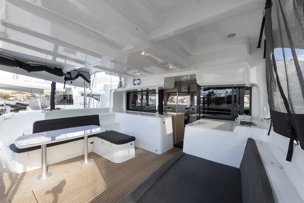 Deck of Linda II, a Lagoon 46 catamaran at Split, Croatia
