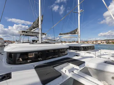 Deck of Linda II, a Lagoon 46 catamaran at Split, Croatia