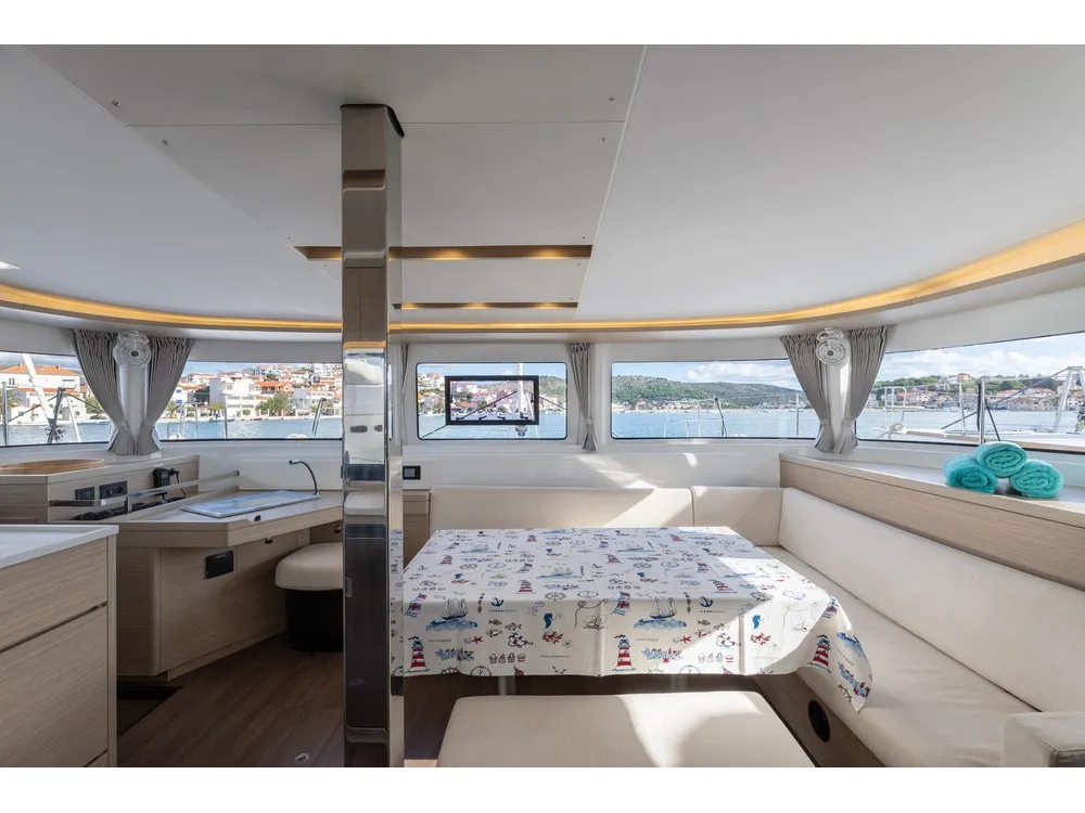 Salon of Linda II, a Lagoon 46 catamaran at Split, Croatia