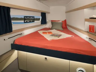Cabin on Marlea, a Fountaine Pajot Lucia 40 catamaran at Cogolin, France