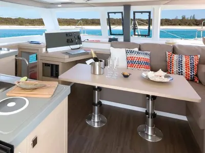 Salon of Marlea, a Fountaine Pajot Lucia 40 catamaran at Cogolin, France