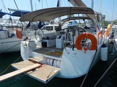 Deck of Adamastos, a Jeanneau Sun Odyssey 490 sailboat at Preveza, Greece