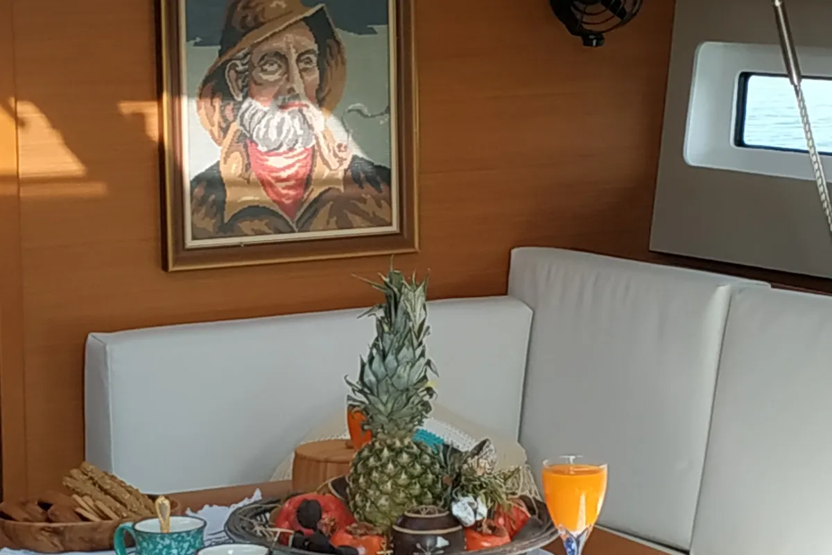 Salon of Adamastos, a Jeanneau Sun Odyssey 490 sailboat at Preveza, Greece