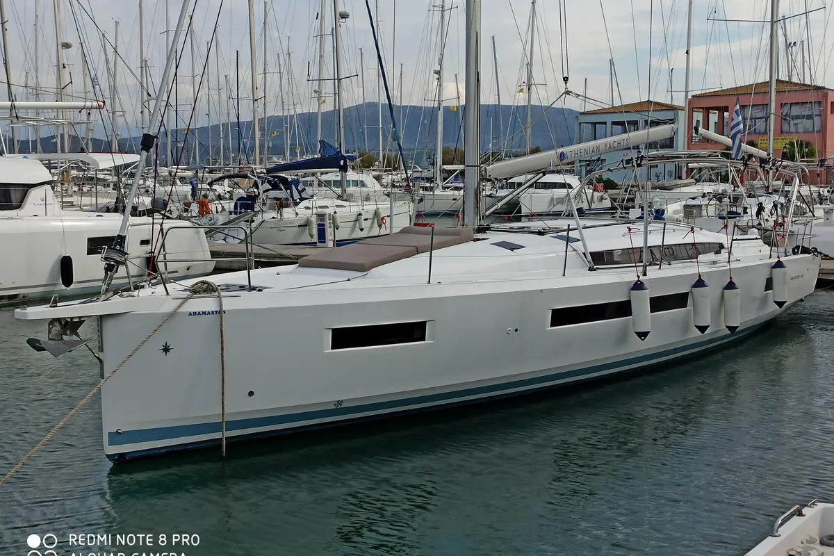Exterior view of Adamastos, a Jeanneau Sun Odyssey 490 sailboat at Preveza, Greece