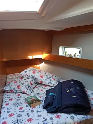 Cabin on Adamastos, a Jeanneau Sun Odyssey 490 sailboat at Preveza, Greece
