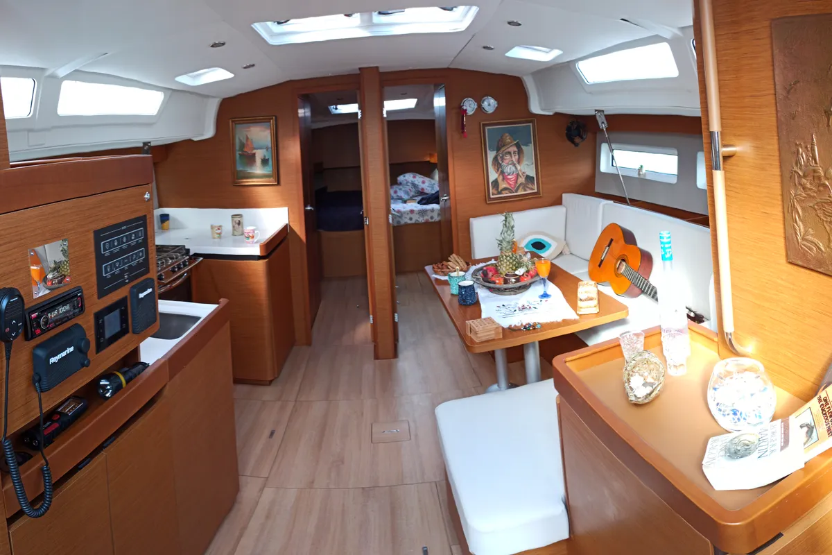 Salon of Adamastos, a Jeanneau Sun Odyssey 490 sailboat at Preveza, Greece