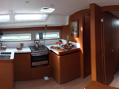 Galley of Adamastos, a Jeanneau Sun Odyssey 490 sailboat at Preveza, Greece