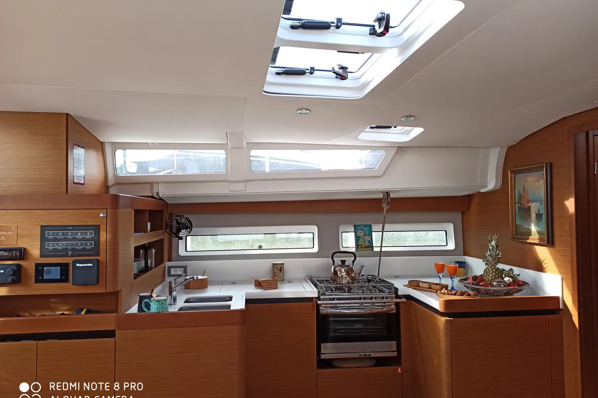 Galley of Adamastos, a Jeanneau Sun Odyssey 490 sailboat at Preveza, Greece