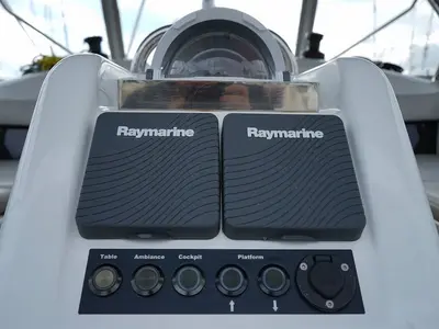 Cockpit of Jeanneau Sun Odyssey 440, a sailboat at Bodrum, Turkey