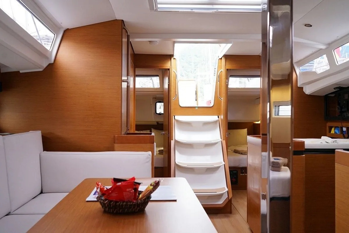 Salon of Jeanneau Sun Odyssey 440, a sailboat at Bodrum, Turkey