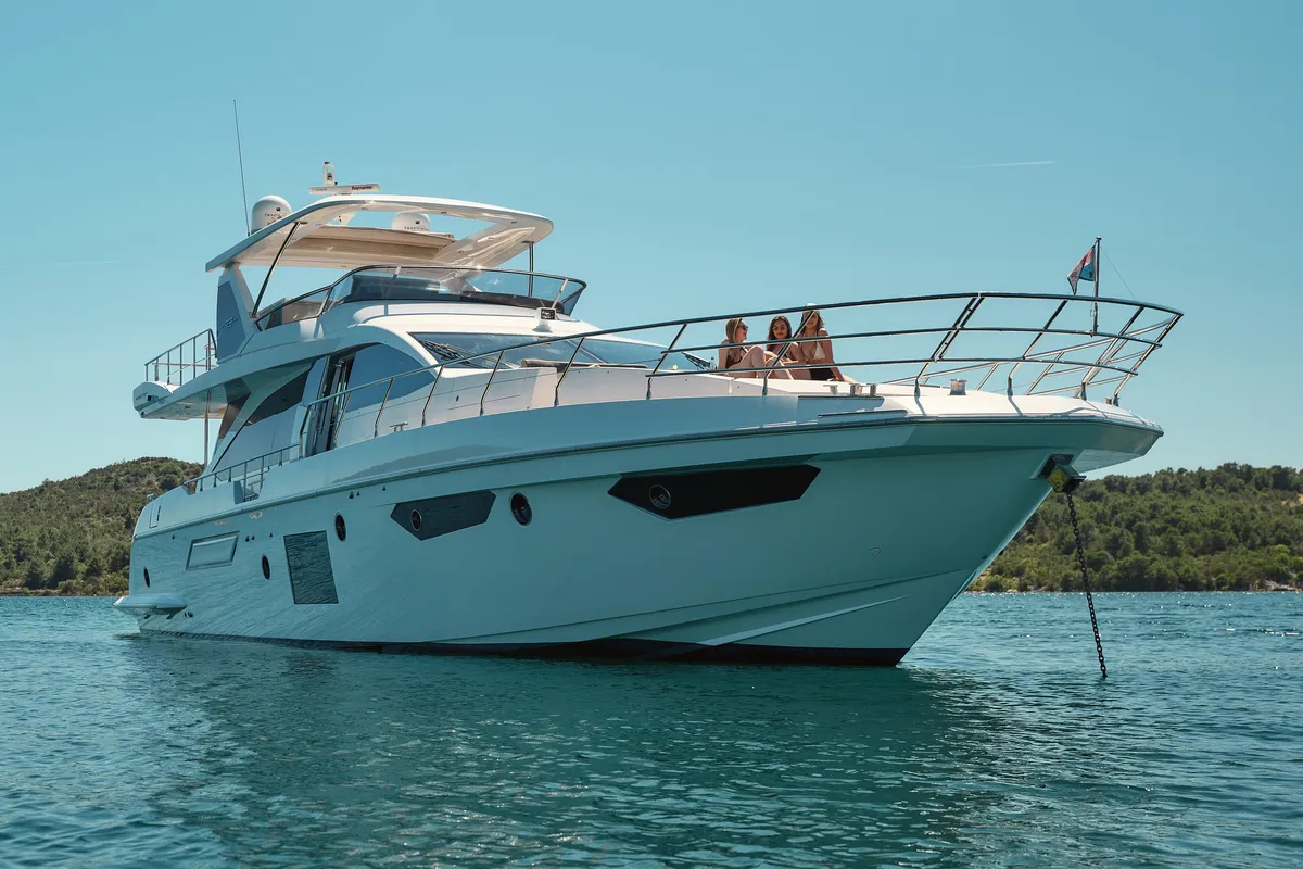 Exterior view of Alyss, a Azimut 72 motor yacht at Skradin, Croatia