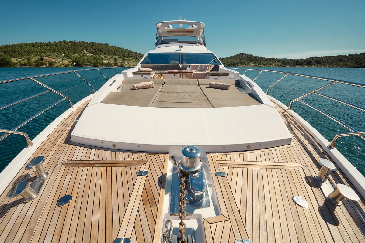 Deck of Alyss, a Azimut 72 motor yacht at Skradin, Croatia