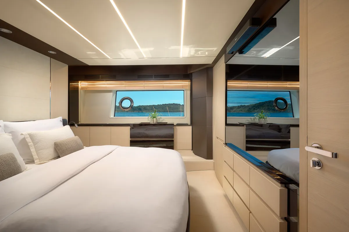 Cabin on Alyss, a Azimut 72 motor yacht at Skradin, Croatia