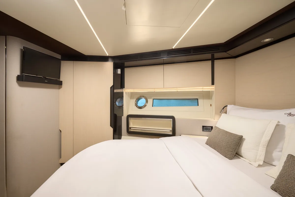 Cabin on Alyss, a Azimut 72 motor yacht at Skradin, Croatia