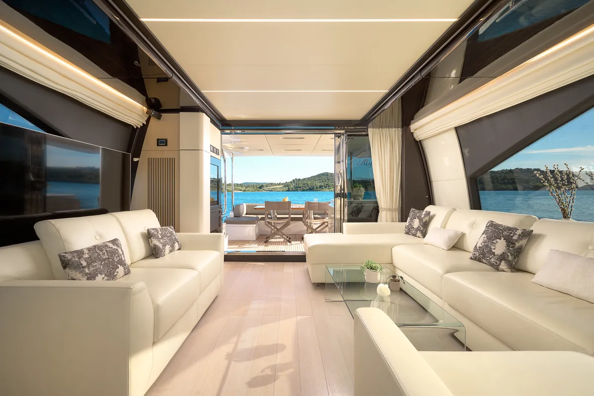 Salon of Alyss, a Azimut 72 motor yacht at Skradin, Croatia