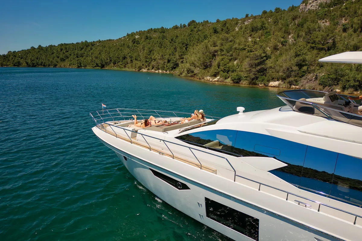 Exterior view of Alyss, a Azimut 72 motor yacht at Skradin, Croatia