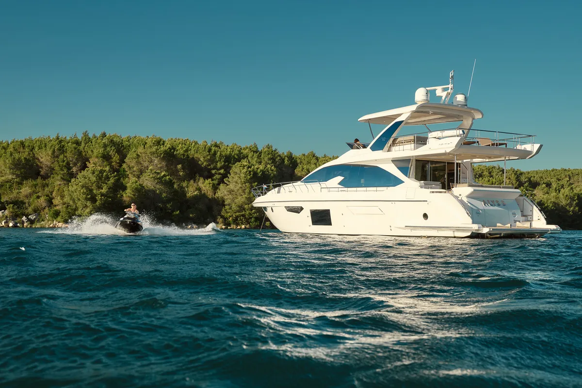 Exterior view of Alyss, a Azimut 72 motor yacht at Skradin, Croatia
