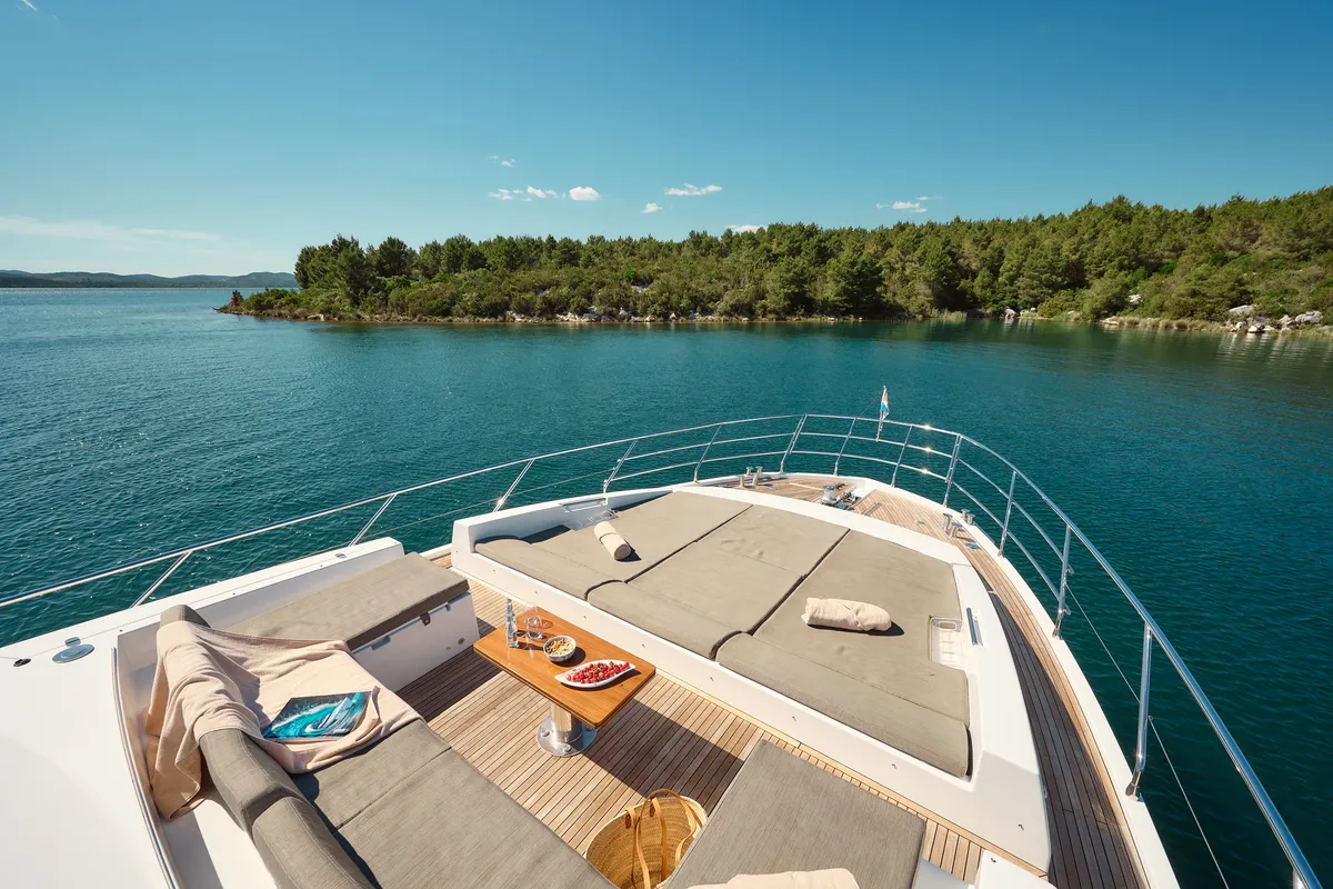 Deck of Alyss, a Azimut 72 motor yacht at Skradin, Croatia