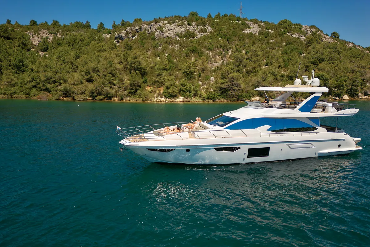 Exterior view of Alyss, a Azimut 72 motor yacht at Skradin, Croatia